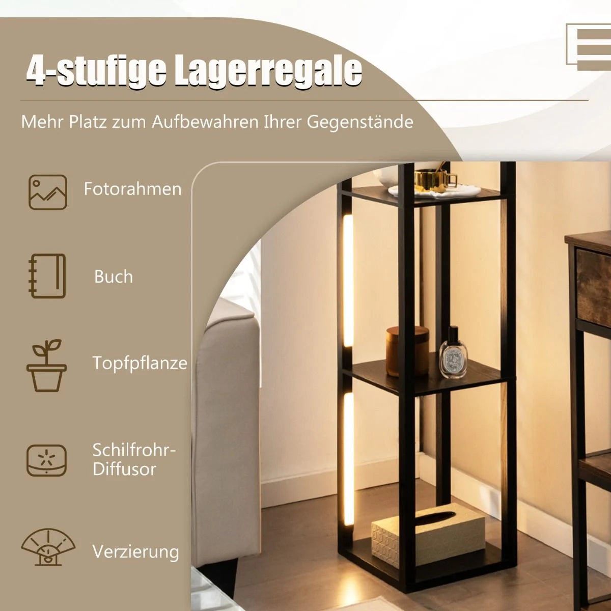 Stehlampe Modernes Beleuchtetes Ablageregal 29 X 29 X 163 Cm Schwarz