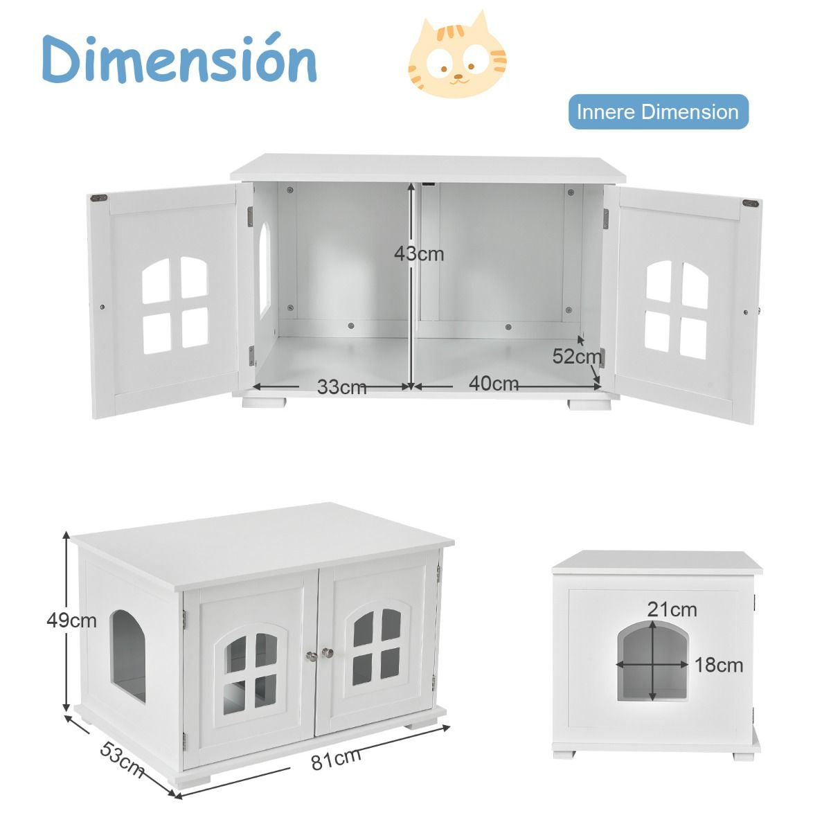 Katzentoilettengehäuse Katzenhaus Mit Doppeltüren Und Fenstern Dekorative Katzentoilette
