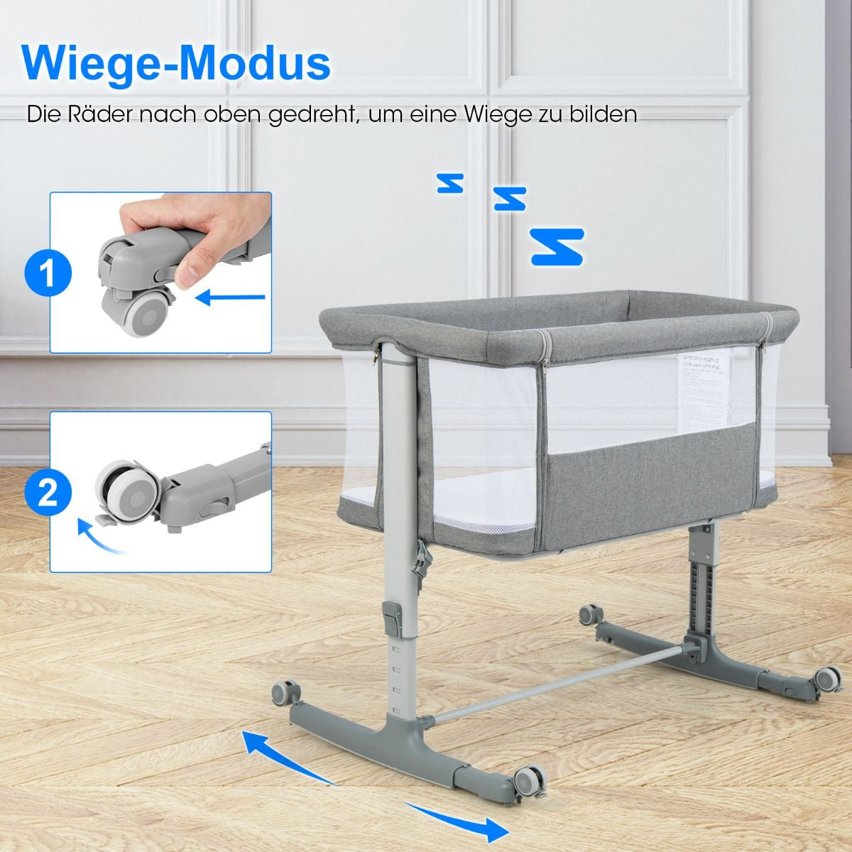 3 in 1 Babybett & Babywiege & Kinderbett Mit Matratze Beistellbett Mit Tragetasche Stubenwagen