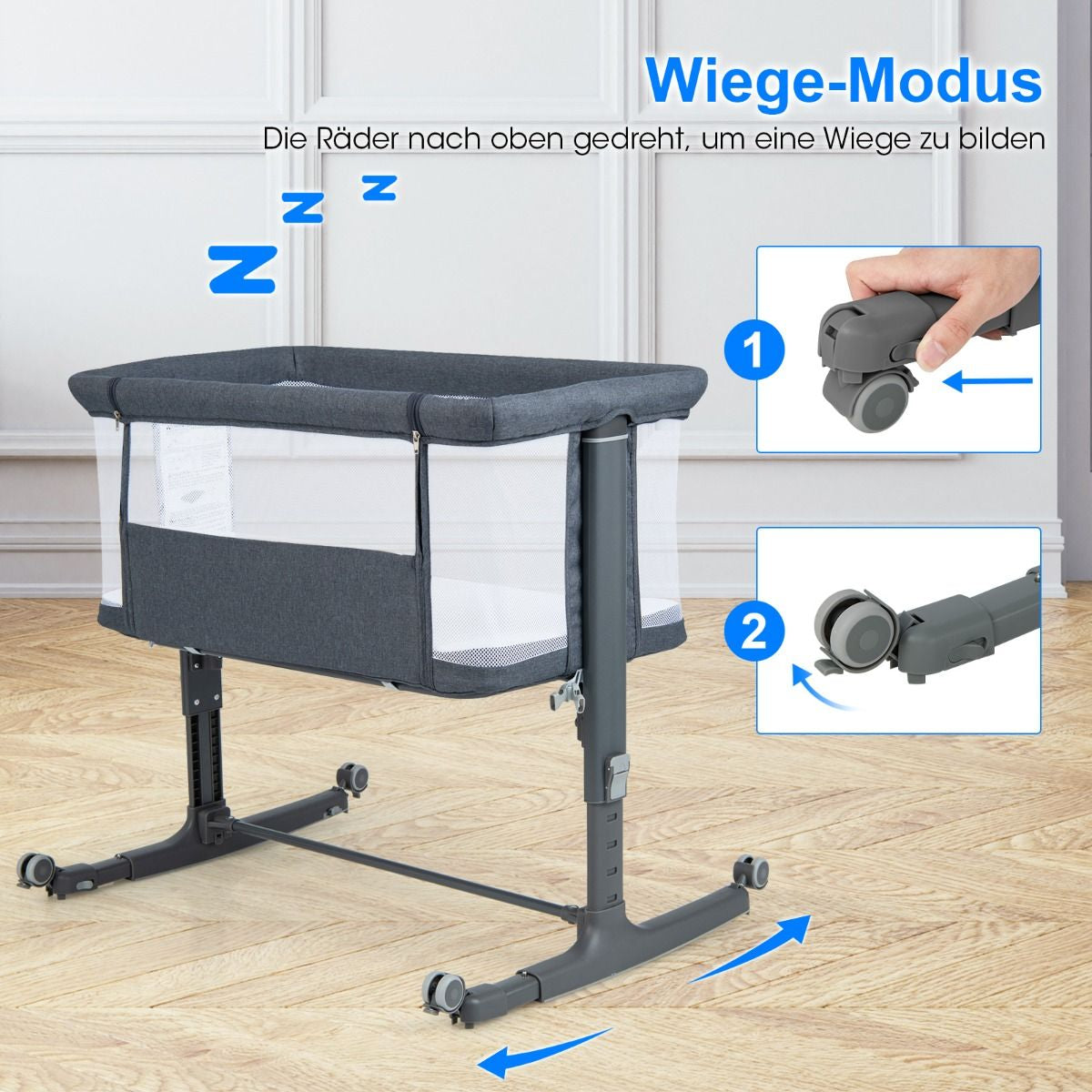 3 in 1 Babybett & Babywiege & Kinderbett Mit Matratze Beistellbett Mit Tragetasche Stubenwagen