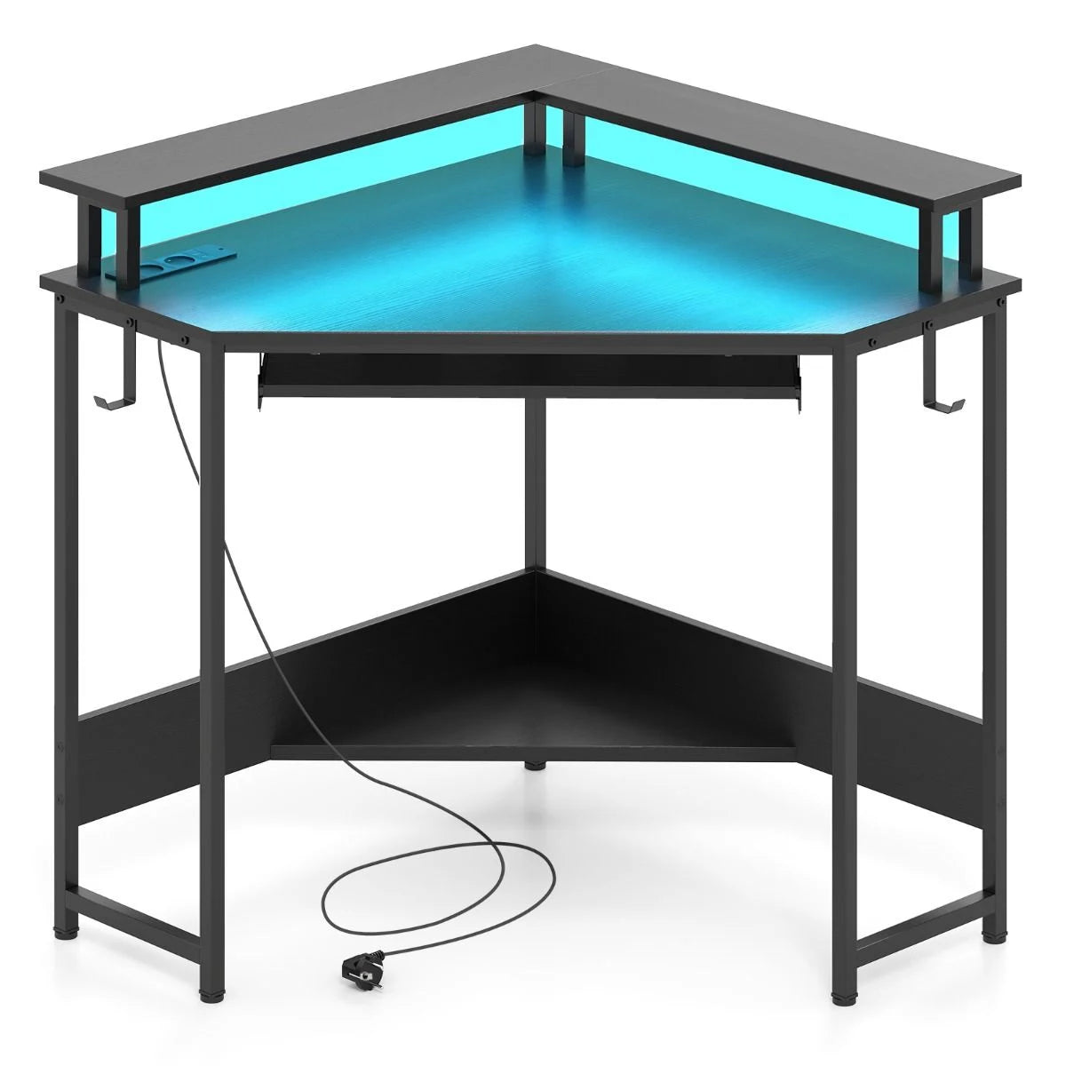 Eckschreibtisch Mit Ladestation & LED & Tastaturablage & Monitorständer Gamingtisch Schwarz