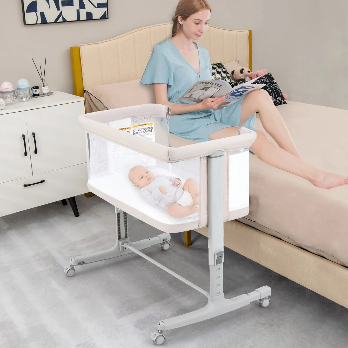 3 in 1 Babybett & Babywiege & Kinderbett Mit Matratze Beistellbett Mit Tragetasche Stubenwagen