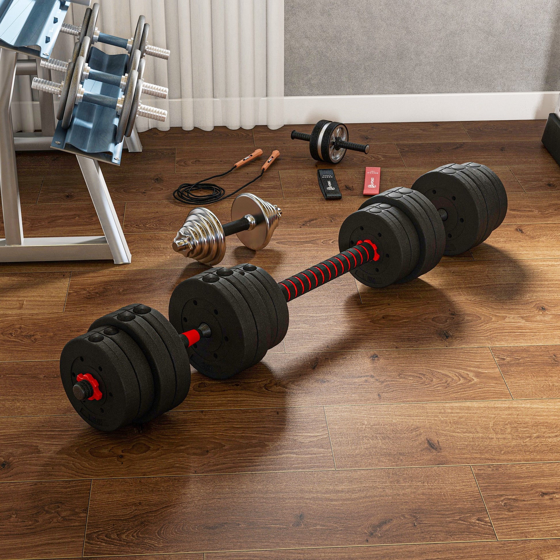 2 in 1 Hanteln Set Verstellbare Kurzhantel & Langhantel Fitness