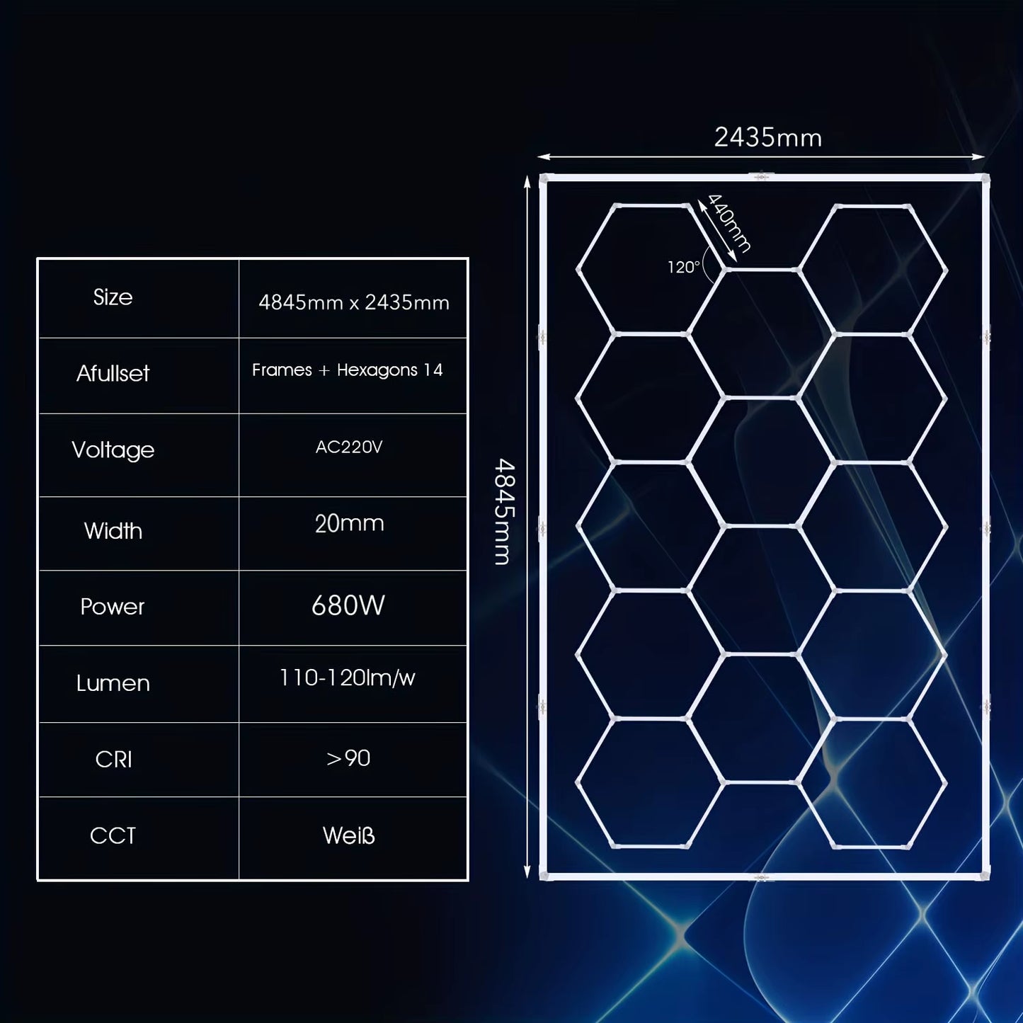 14-Pack Hexagon LED Ceiling Light, 680W Honeycomb LED Lighting Garage Light, LED Tubes Workshop Garage Studio LED Light 6500K