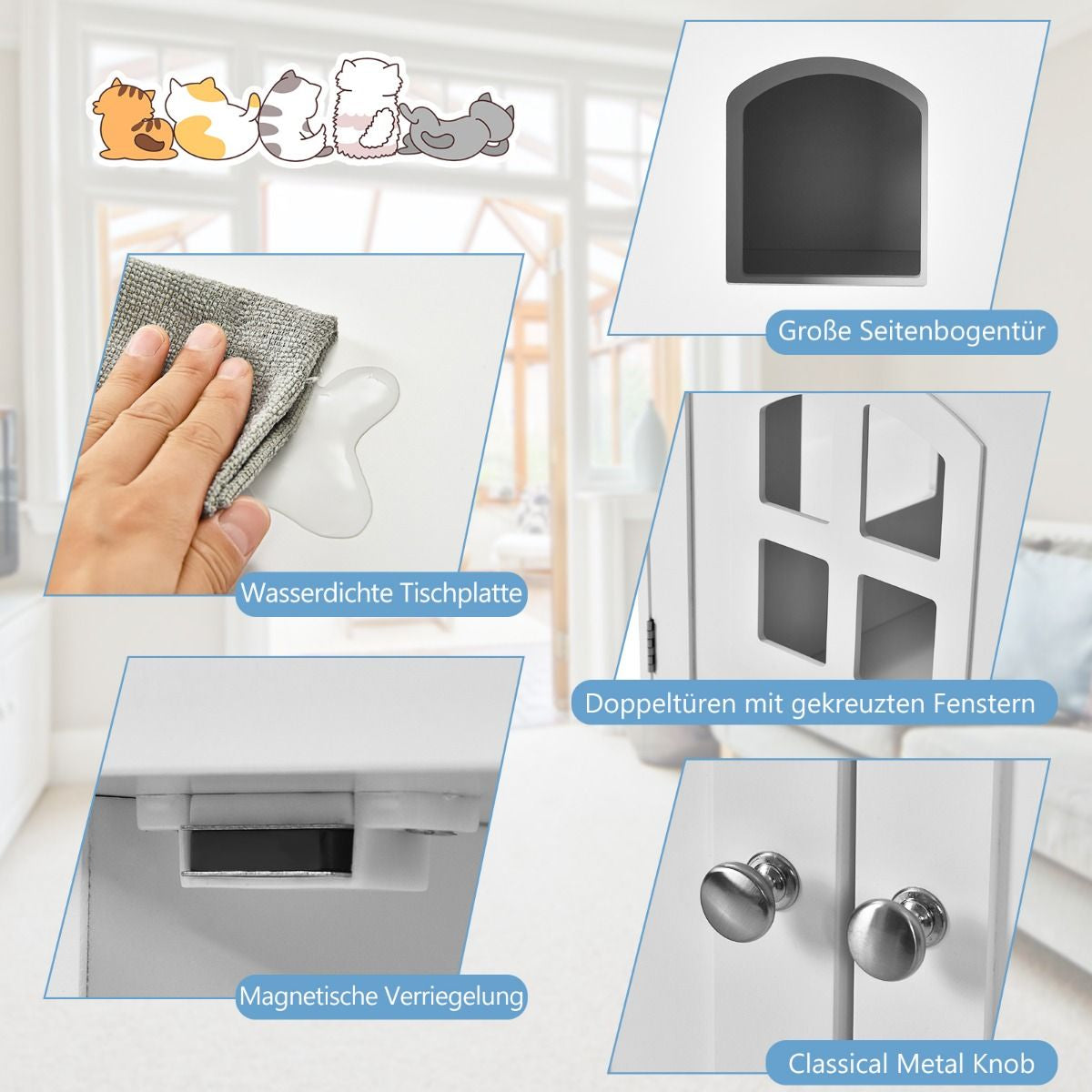 Katzentoilettengehäuse Katzenhaus Mit Doppeltüren Und Fenstern Dekorative Katzentoilette