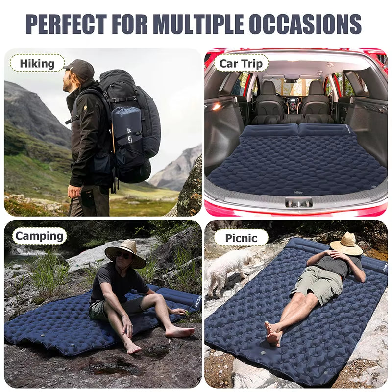 WESTTUNE Double Inflatable Mattress with Built-In Pillow Pump Outdoor Sleeping Pad Camping Air Mat for Travel Backpacking Hiking