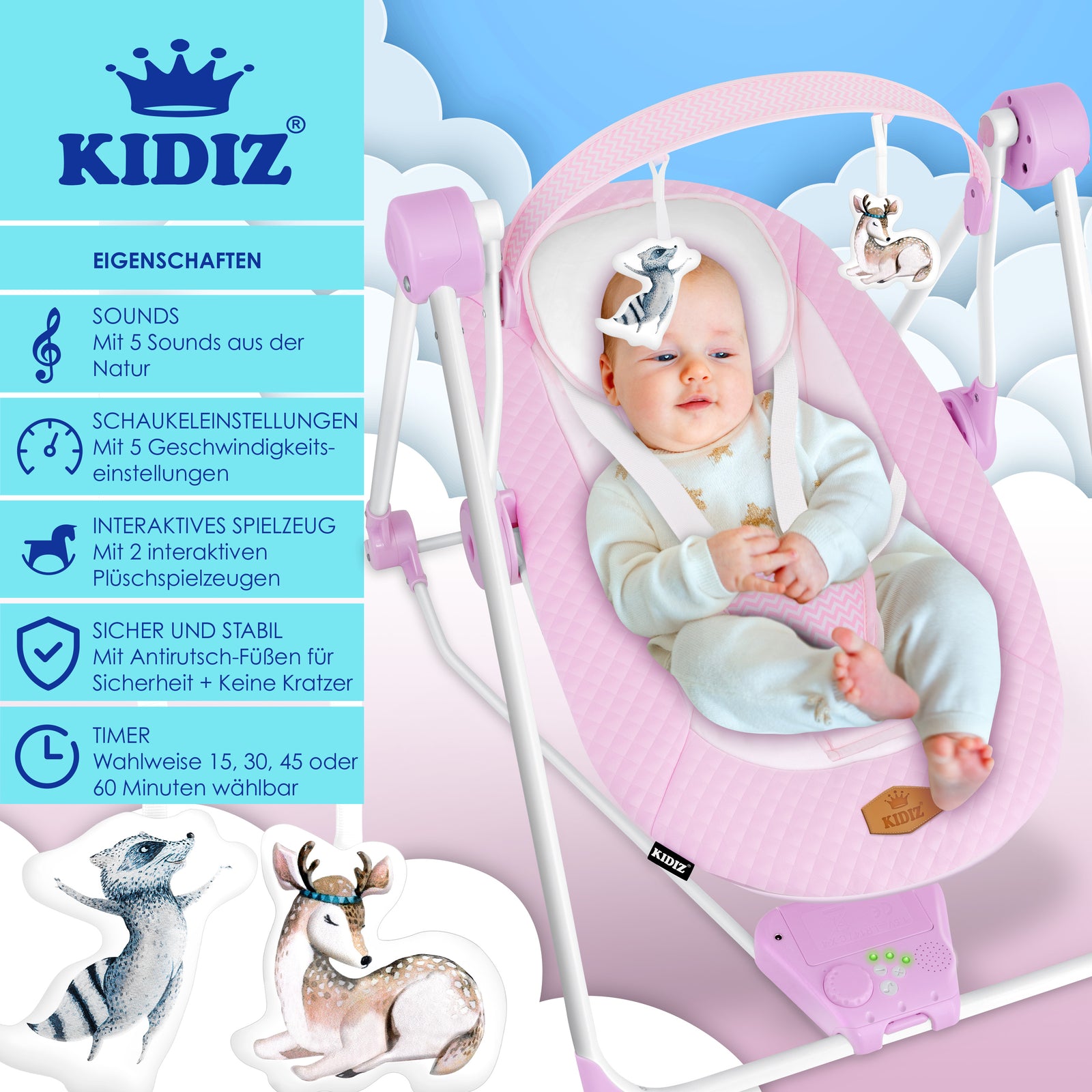 KIDIZ® Babywippe Schaukelwippe Babyschaukel Spielbogen Babywiege Liege Wippe