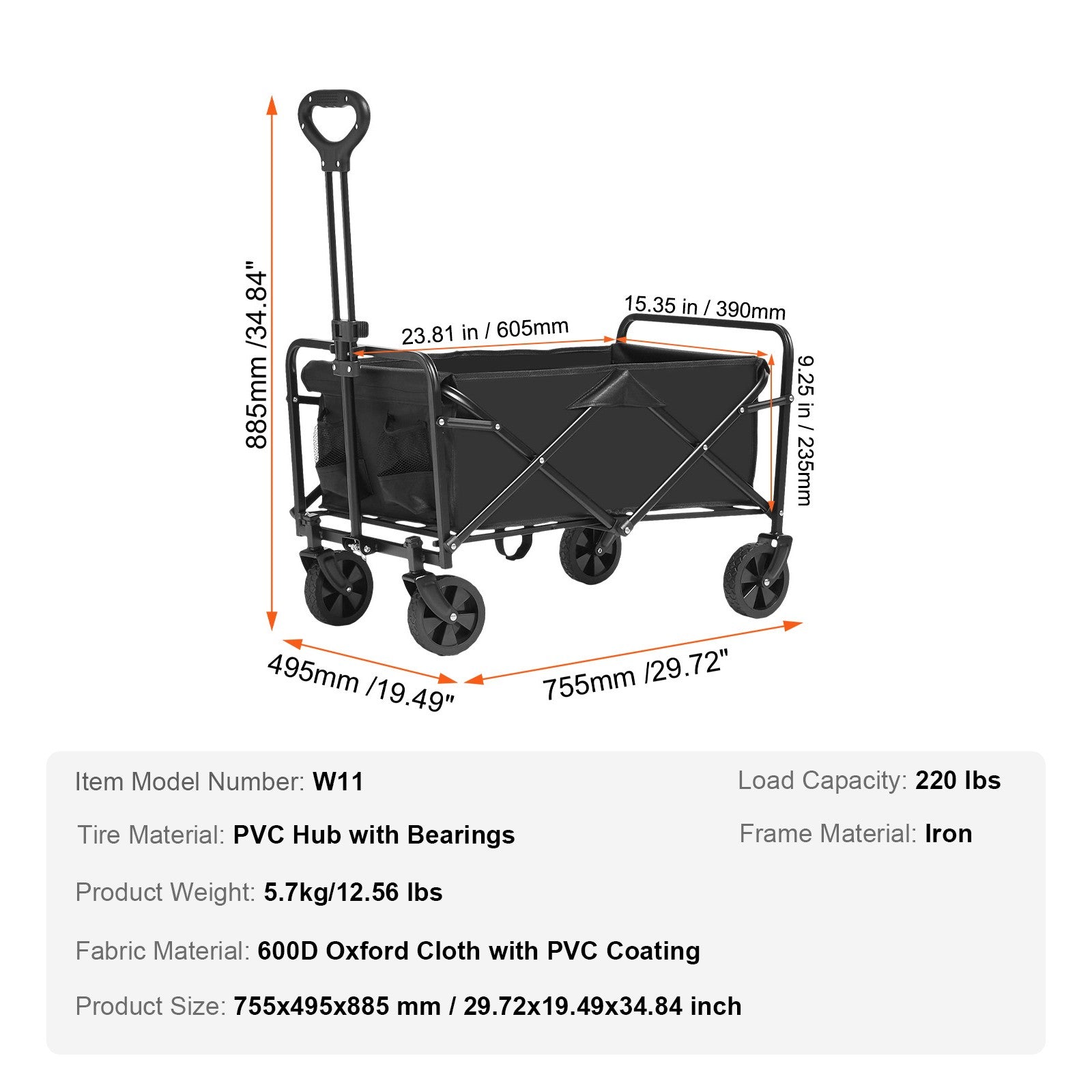 Bollerwagen Kinderwagen Strandwagen Gerätewagen Handwagen 755X495X885Mm