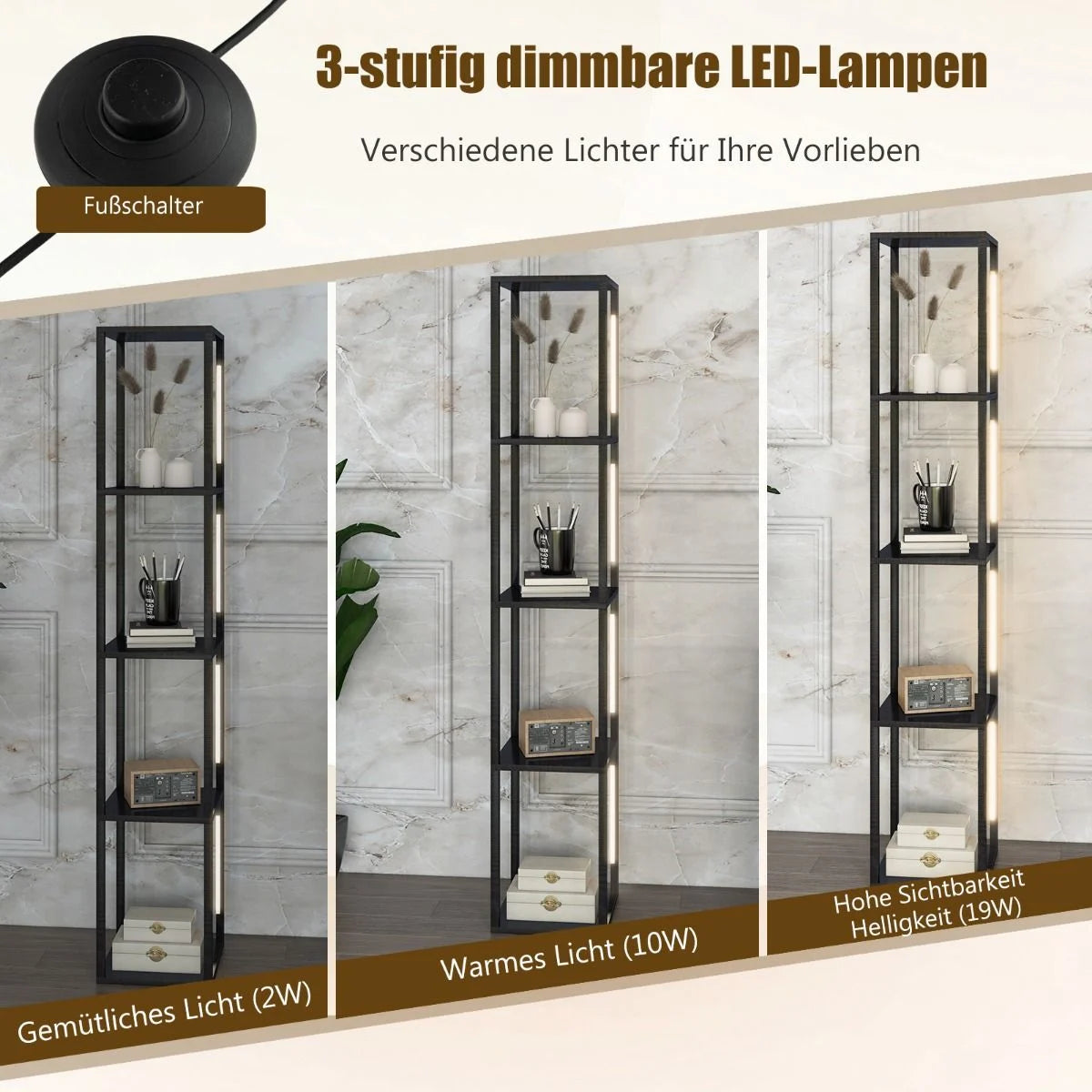 Stehlampe Modernes Beleuchtetes Ablageregal 29 X 29 X 163 Cm Schwarz