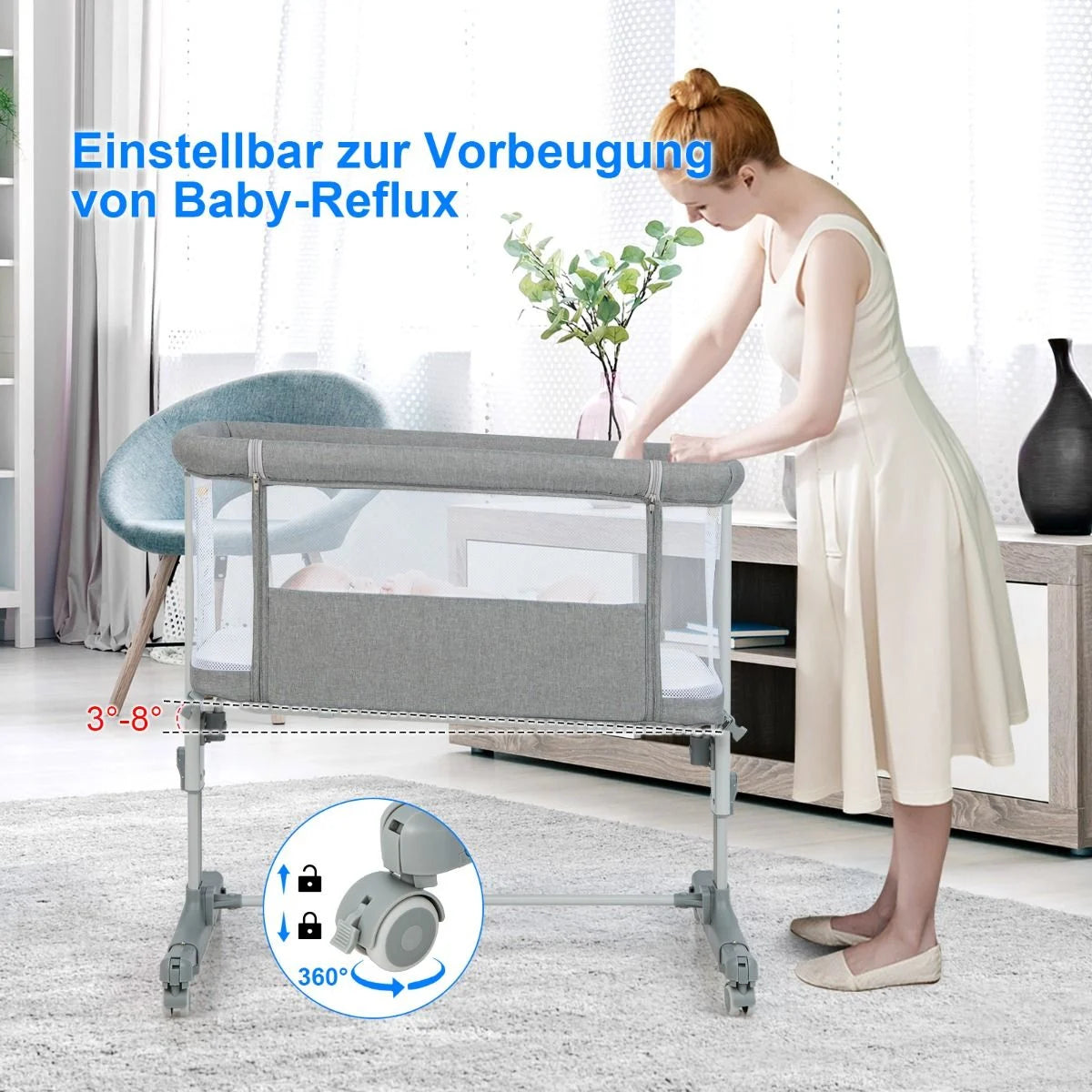 3 in 1 Babybett & Babywiege & Kinderbett Mit Matratze Beistellbett Mit Tragetasche Stubenwagen