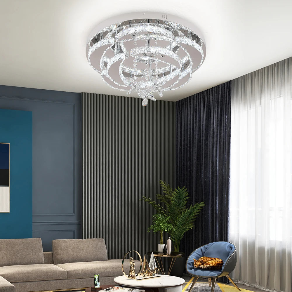 Luxury K9 Crystal Chandelier Modern Ceiling Lamp Led Living Dining Room Decor Pendant Light Dimmable Lustre Home