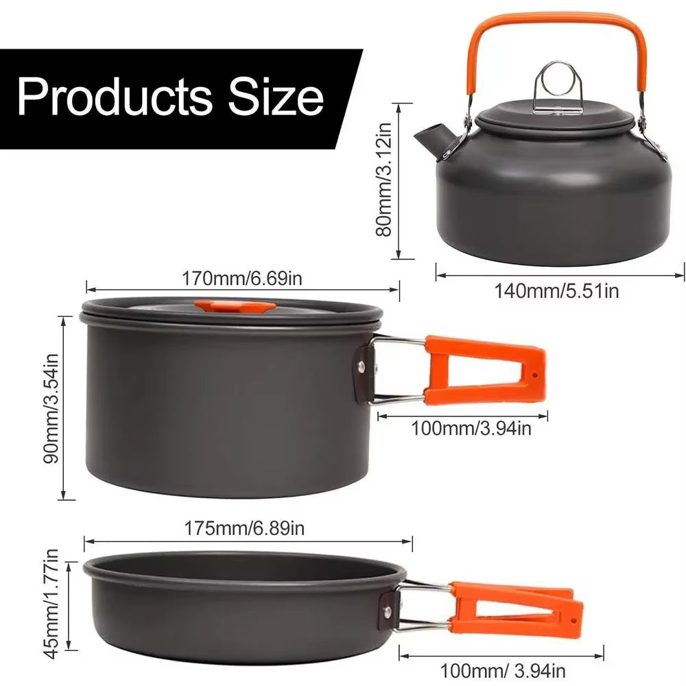 1PCS/1SET Camping Cookware Kit Outdoor Cooking Set Aluminum Pot Equipment Travel Tableware Kitchen for Hiking Picnic BBQ