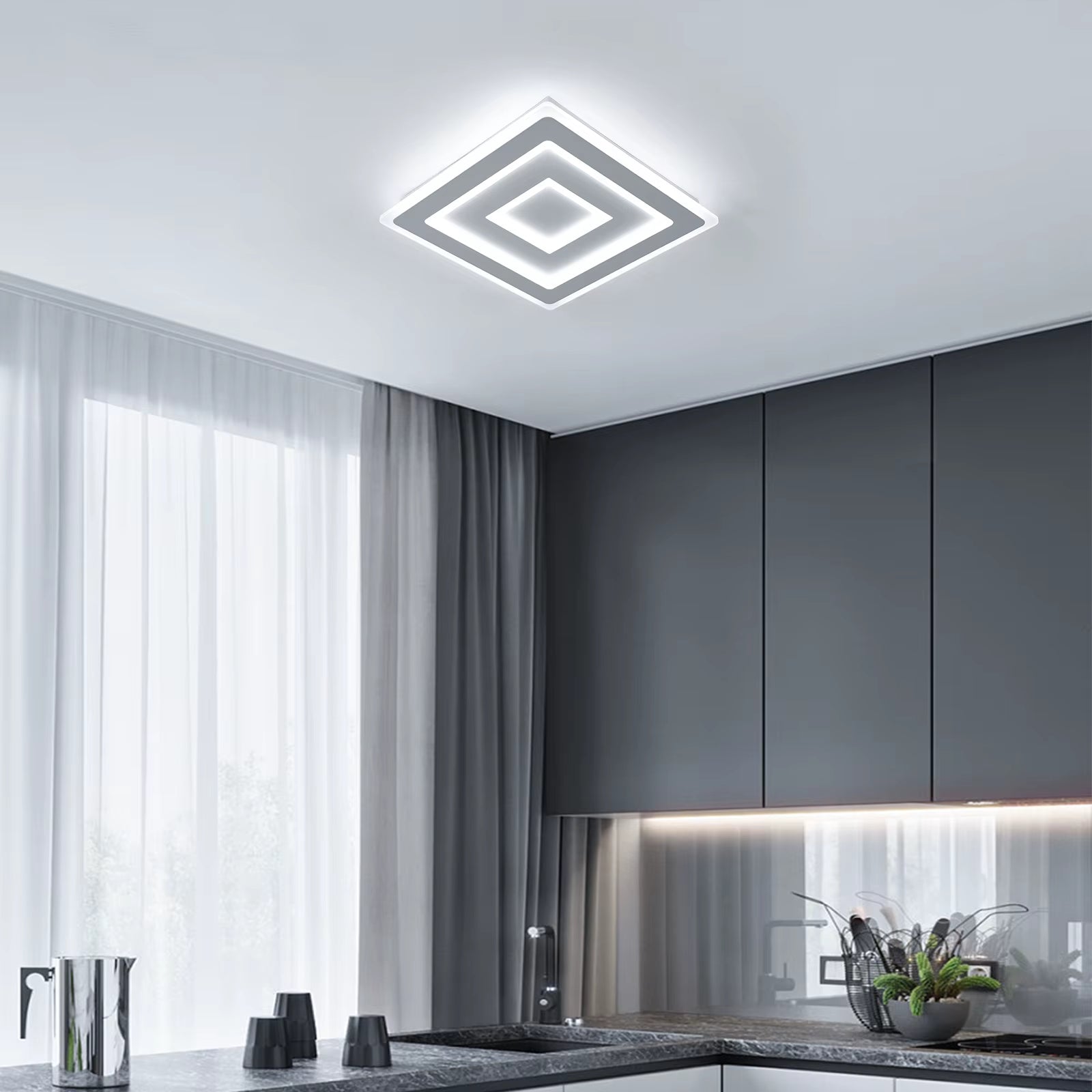 Modern Square LED Ceiling Light, 52W 5850LM Acrylic LED Ceiling Lamp, White LED Ceiling Light for Bedroom, Living Room 6500K