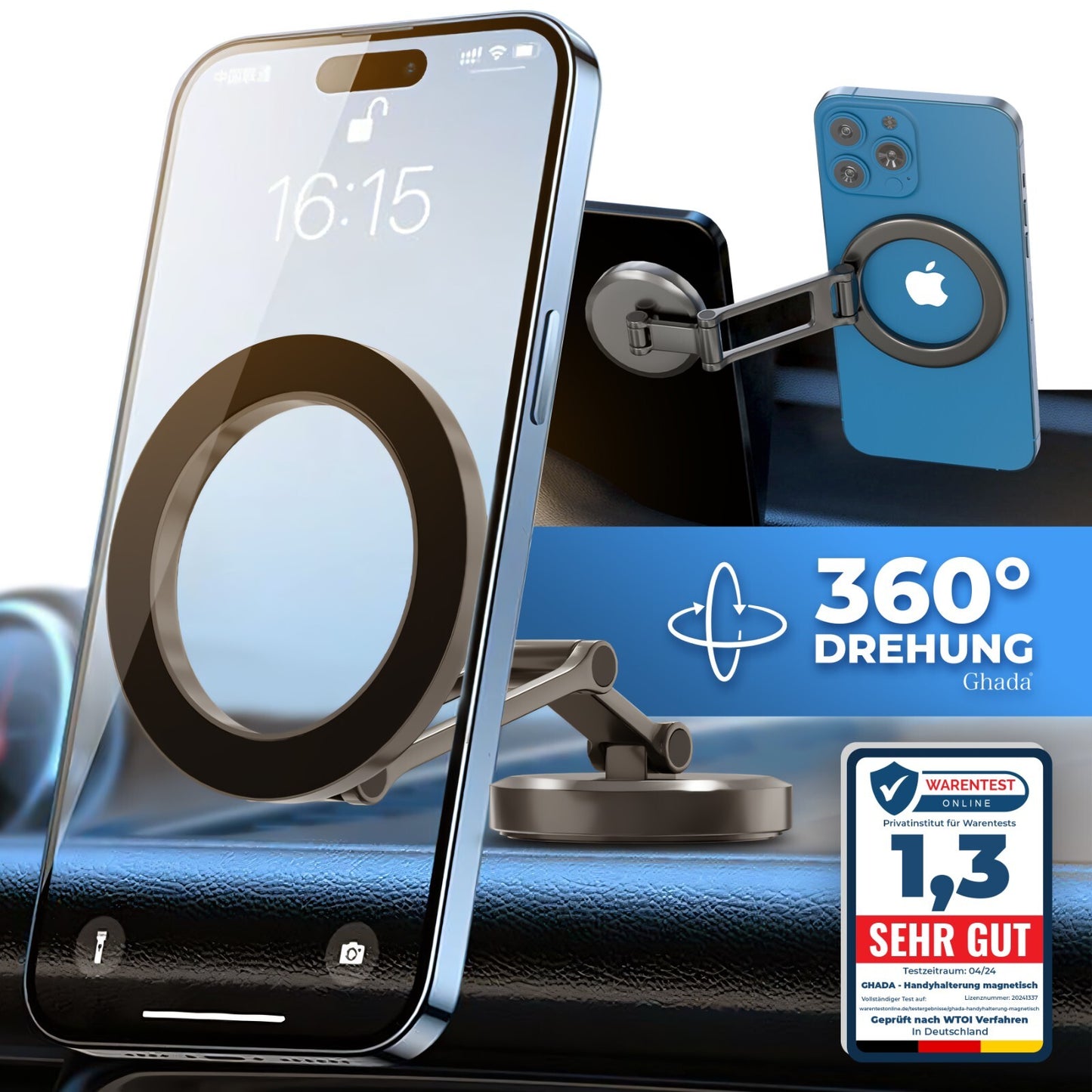 Auto Handyhalterung Magnet 360° Amaturenbrett Universal Smartphone Handy Halter