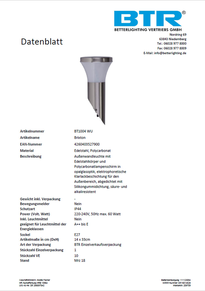 LED Wandleuchte Außenleuchte Aus Edelstahl Gartenlampe Alu Druckguss LED