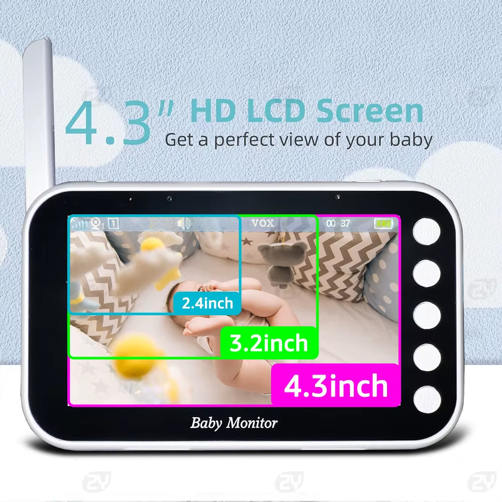Baby Monitor with Long Battery Life 4.3 Inch Screen Video Baby Monitor with Camera and Audio 1000Ft Long Rang Auto Night Vision
