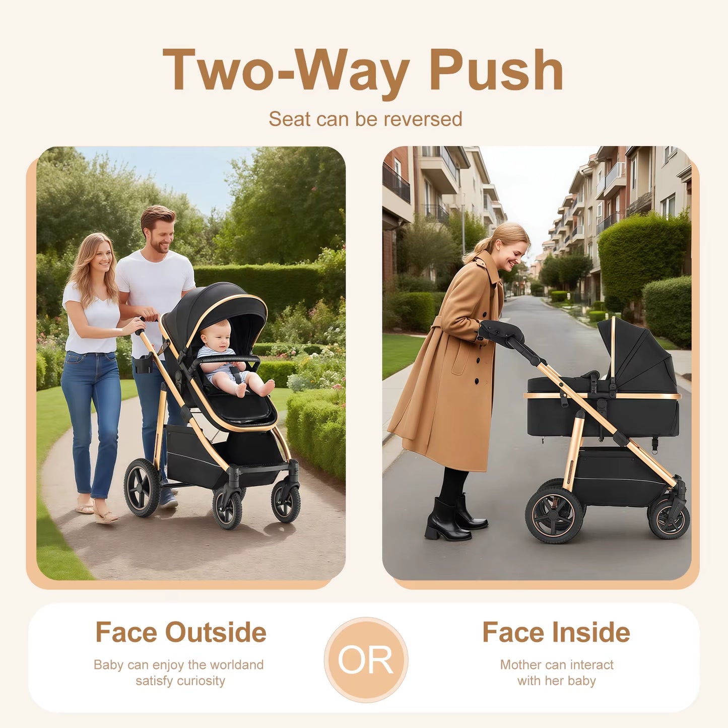 Baby Stroller 3 in 1 Easy Folding Multifunctional Stroller Travel Portable Baby Carriage Safety Seat EU Standard