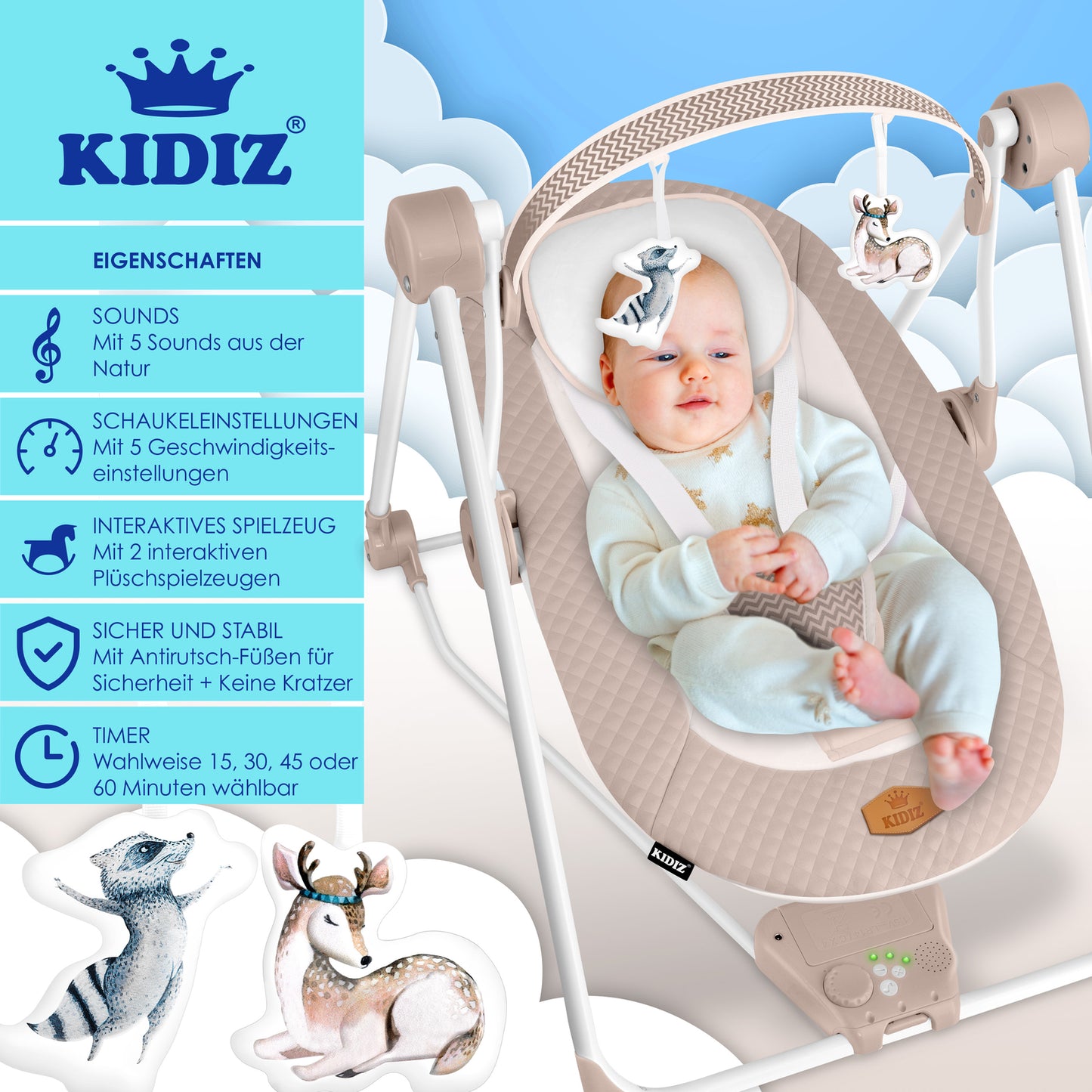 KIDIZ® Babywippe Schaukelwippe Babyschaukel Spielbogen Babywiege Liege Wippe