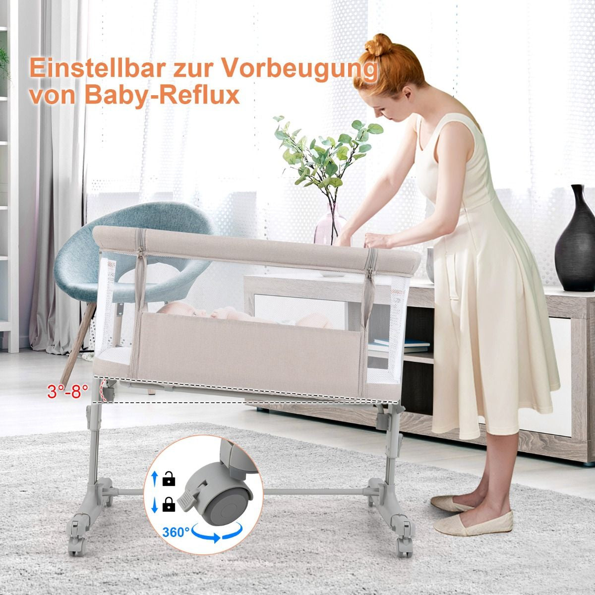 3 in 1 Babybett & Babywiege & Kinderbett Mit Matratze Beistellbett Mit Tragetasche Stubenwagen