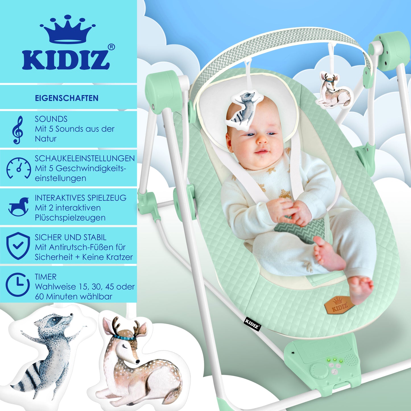 KIDIZ® Babywippe Schaukelwippe Babyschaukel Spielbogen Babywiege Liege Wippe