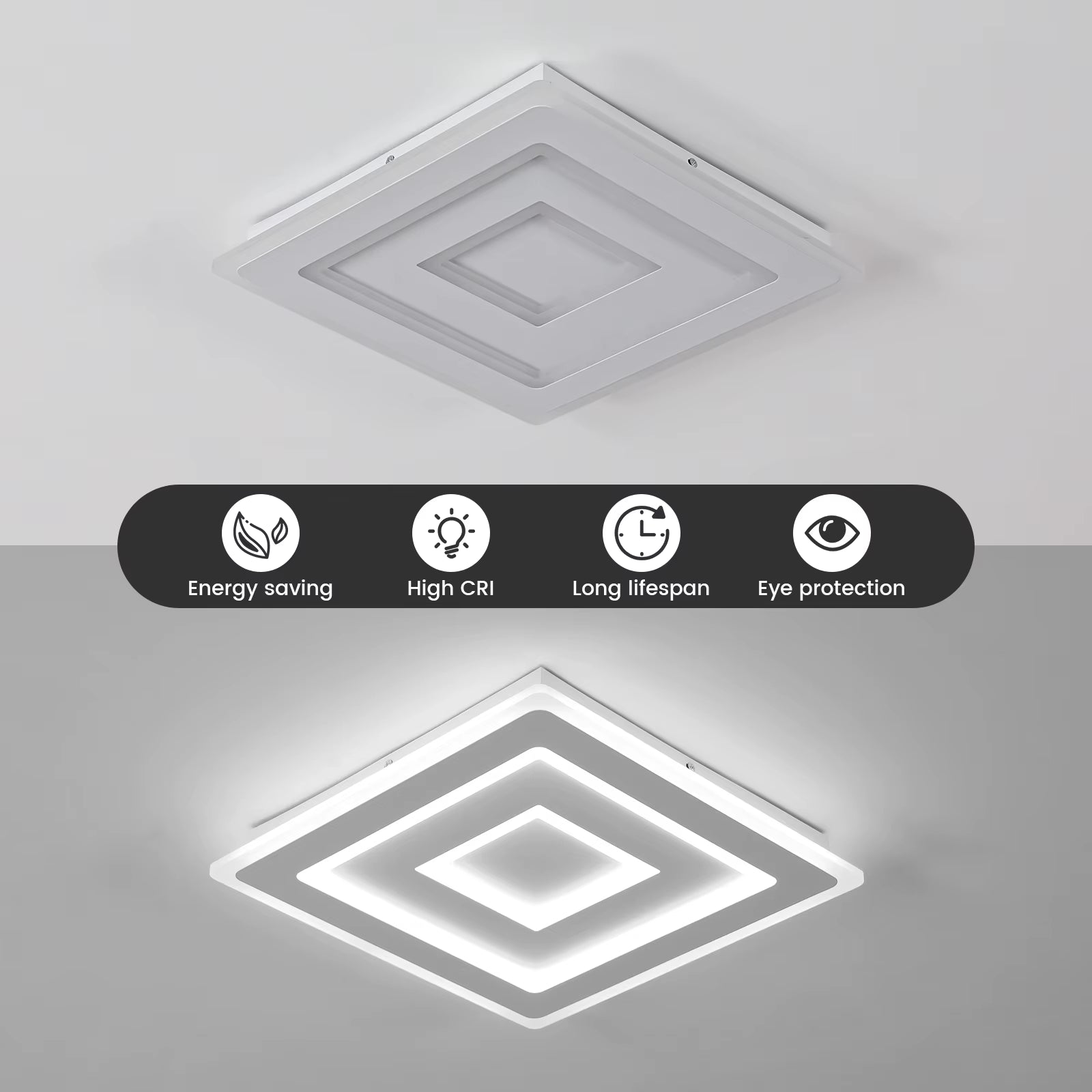 Modern Square LED Ceiling Light, 52W 5850LM Acrylic LED Ceiling Lamp, White LED Ceiling Light for Bedroom, Living Room 6500K