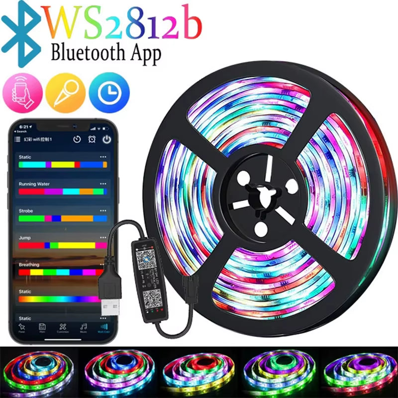 Tuya Smart WIFI RGBIC LED Strip Light Tape Addressable WS2811 IC Flexible RGB Neon LED Light USB APP Control for Alexa Google