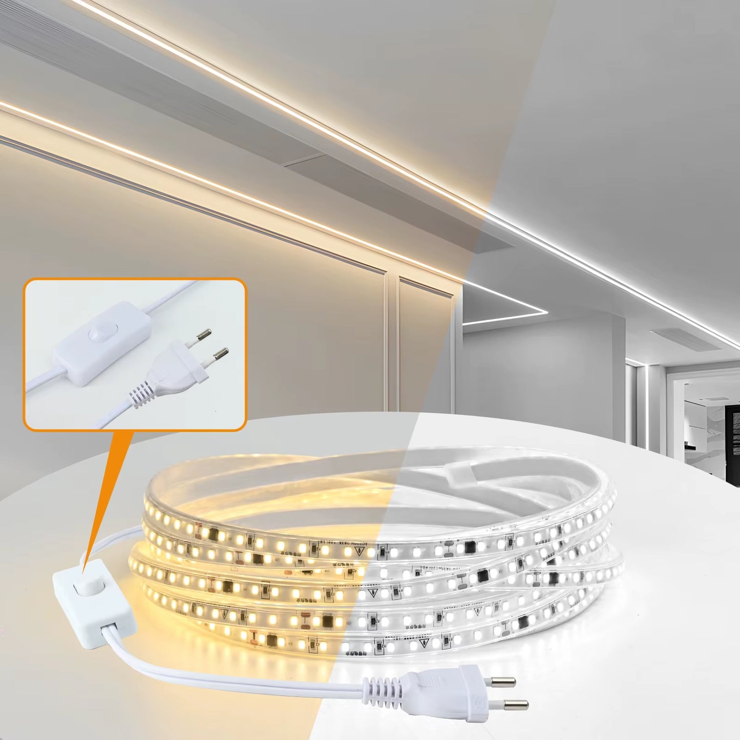 220V LED Strip Lights,120Leds/M Led Ribbon Adhesive,Flexible Outdoor Lamp Waterproof LED Tape,Kitchen,Home Room Indoor Lighting