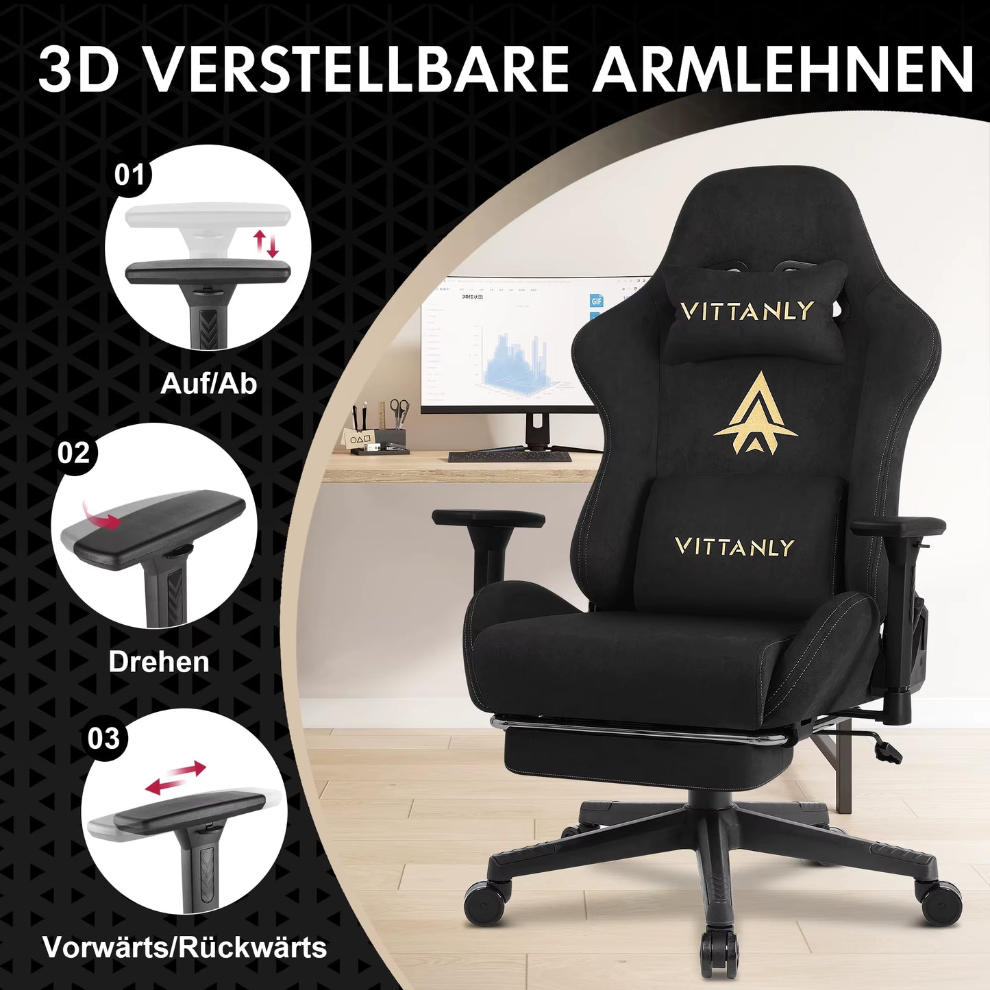 Brand Gaming Chair Luxurious Breathable Faux Suede Office Chair Gaming Chair with Footrest Chair Headrest Ergonomic Game Chair