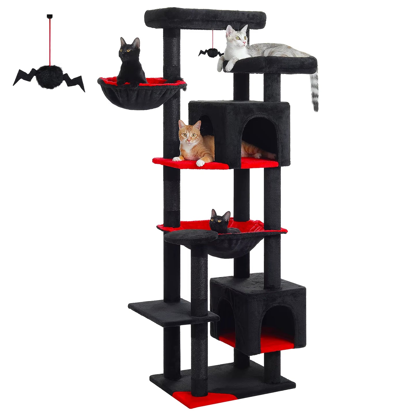 Tall Cat Tree for Indoor Cats Big Cat Tower with Super Large Hammock Cat Climbing Tree with Scratching Posts Condo House Black