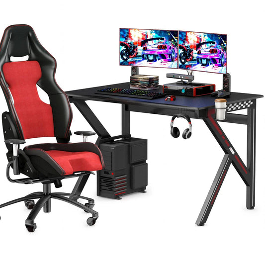 K-Förmiger Gamingtisch Mit Kopfhörerhaken Tassenhalter Und Kabelmanagement Ergonomischer Computertisch Schwarz
